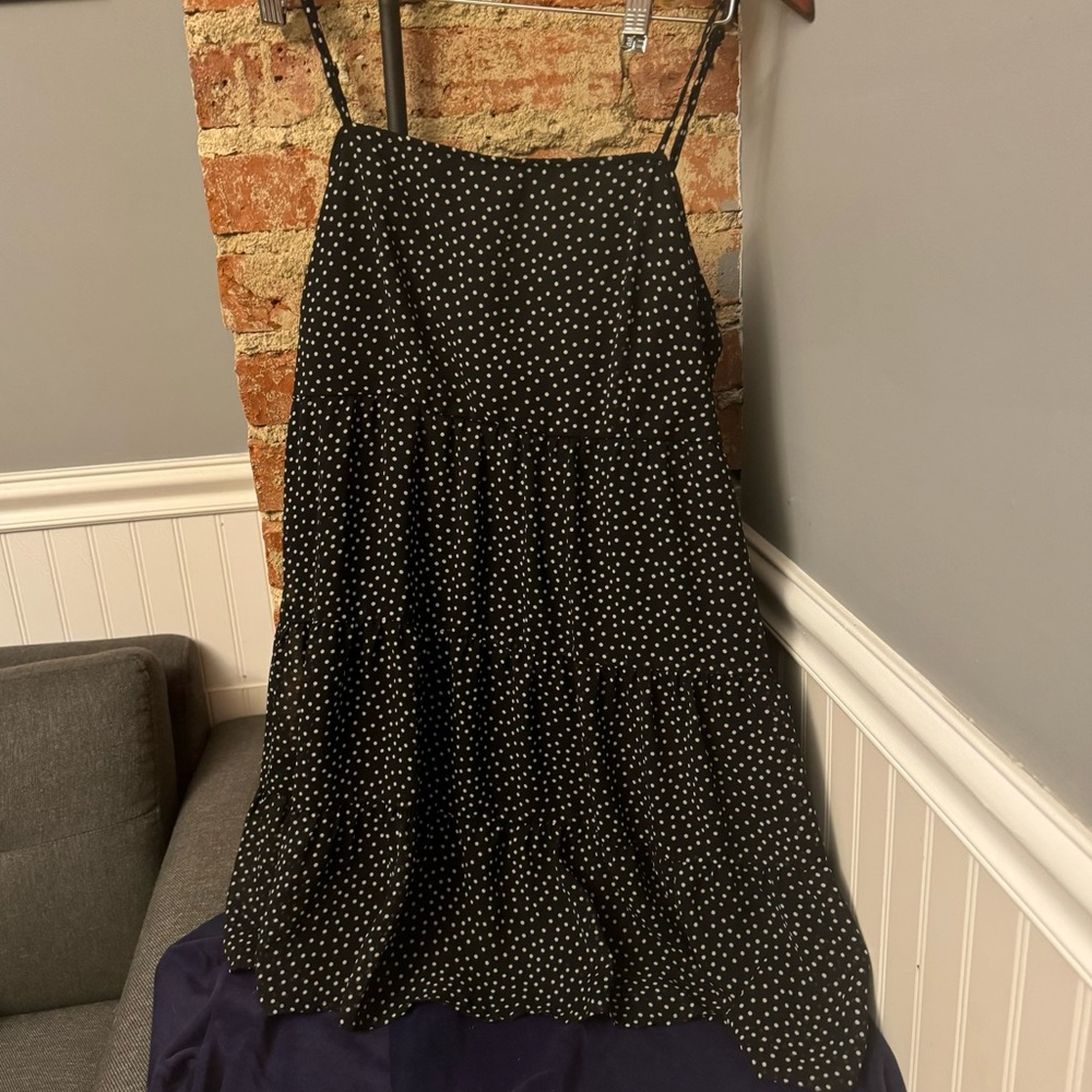 Rokoko Black White Polka Dot Spaghetti Strap Cute Flirty Mini Dress Size Large